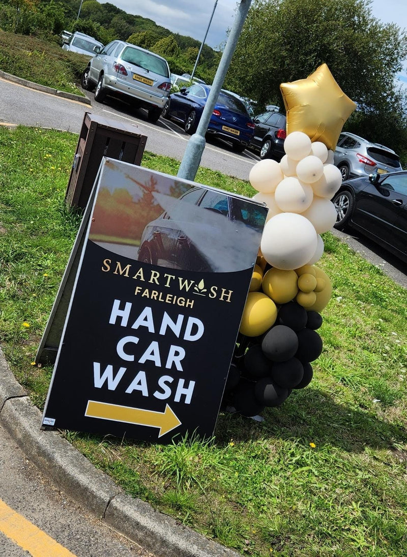 SmartWash Farleigh hand car wash sign with balloons